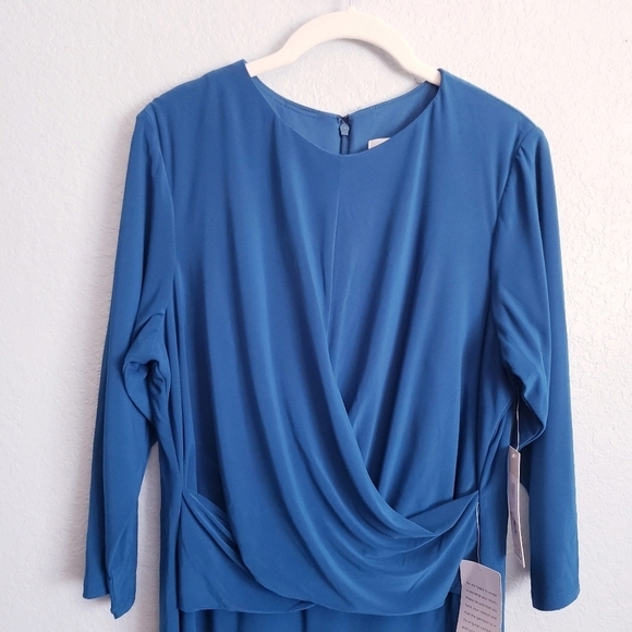 Eliza J Ruched Waist Sheath Long Sleeve Dress in Teal - Picture 4 of 8